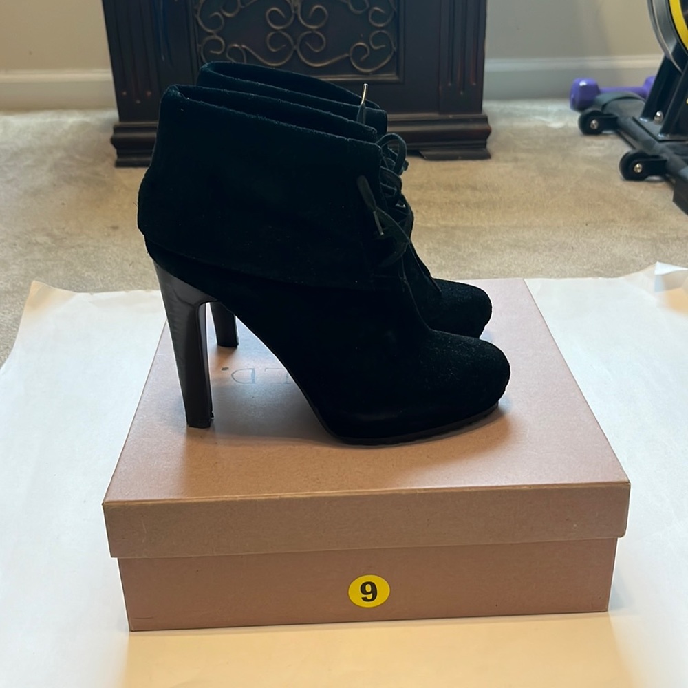 Black suede lace up booties